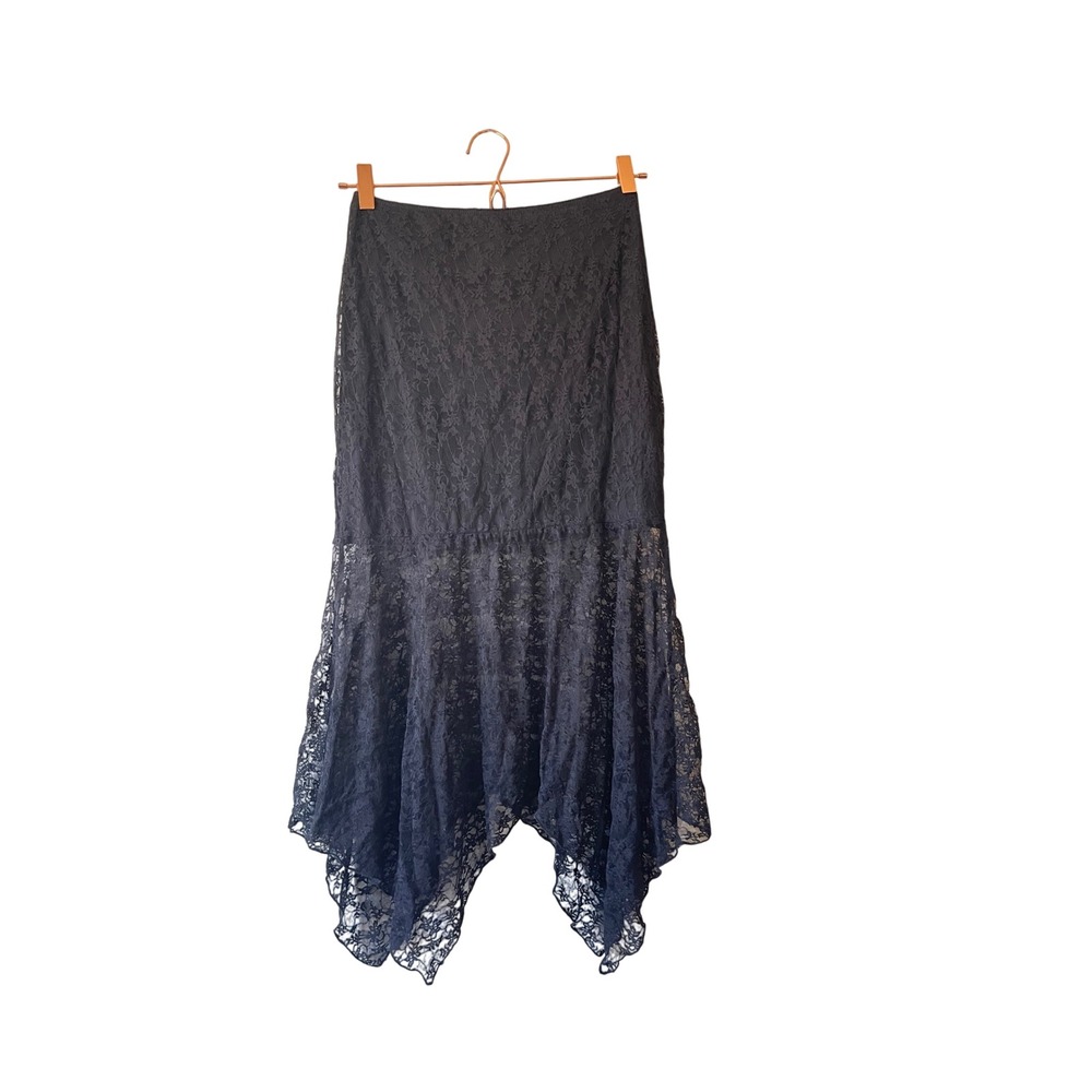 Y2k Black Lace Handkerchief Hem Midi Skirt Womens‎ small gothic witchy